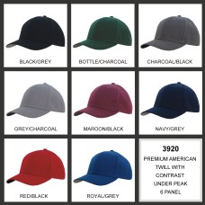 Premium American Twill Cap with Contrast Under Peak - Minimum Order 6